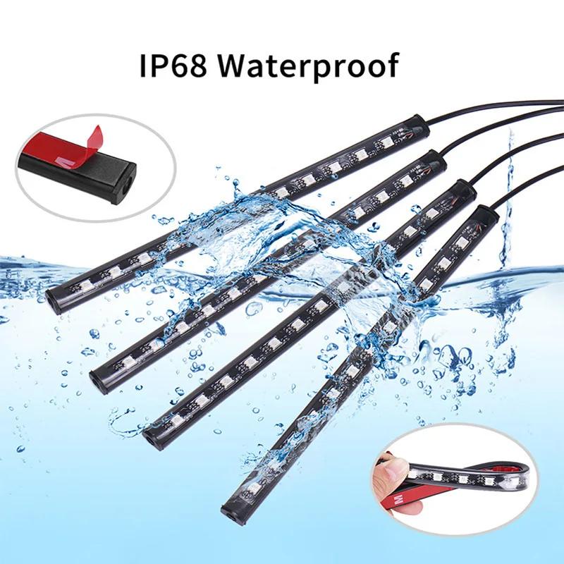 48 Led Car RGB Ambient Light LED Auto Foot Strips USB Automotive Interior Lights Strip Decoration Bar Remote Control Atmosphere Lamp