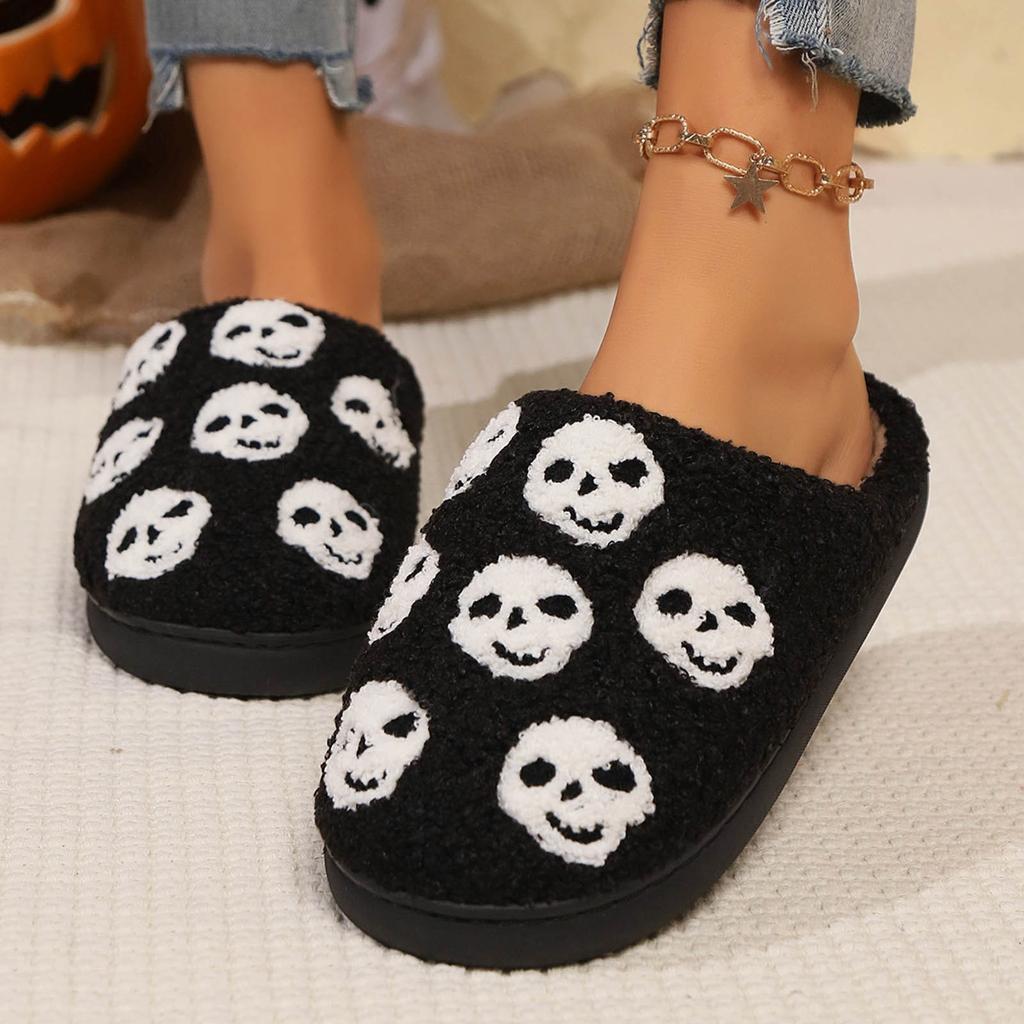 Interesantes Zapatillas de Halloween Para Mujer Hogar Lindas Zapatilla de Algodón Interior Cálidas Cómodas Zapatos de Felpa Para Mujeres Populares Zapatos Casuales