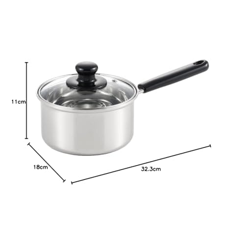 Yoshikawa CookLook II Saucepan, 16cm, 1.8L, Stainless Steel with Glass Lid, Induction and Direct Heat Compatible, Made in Japan, Tsubame-Sanjo, SJ2181