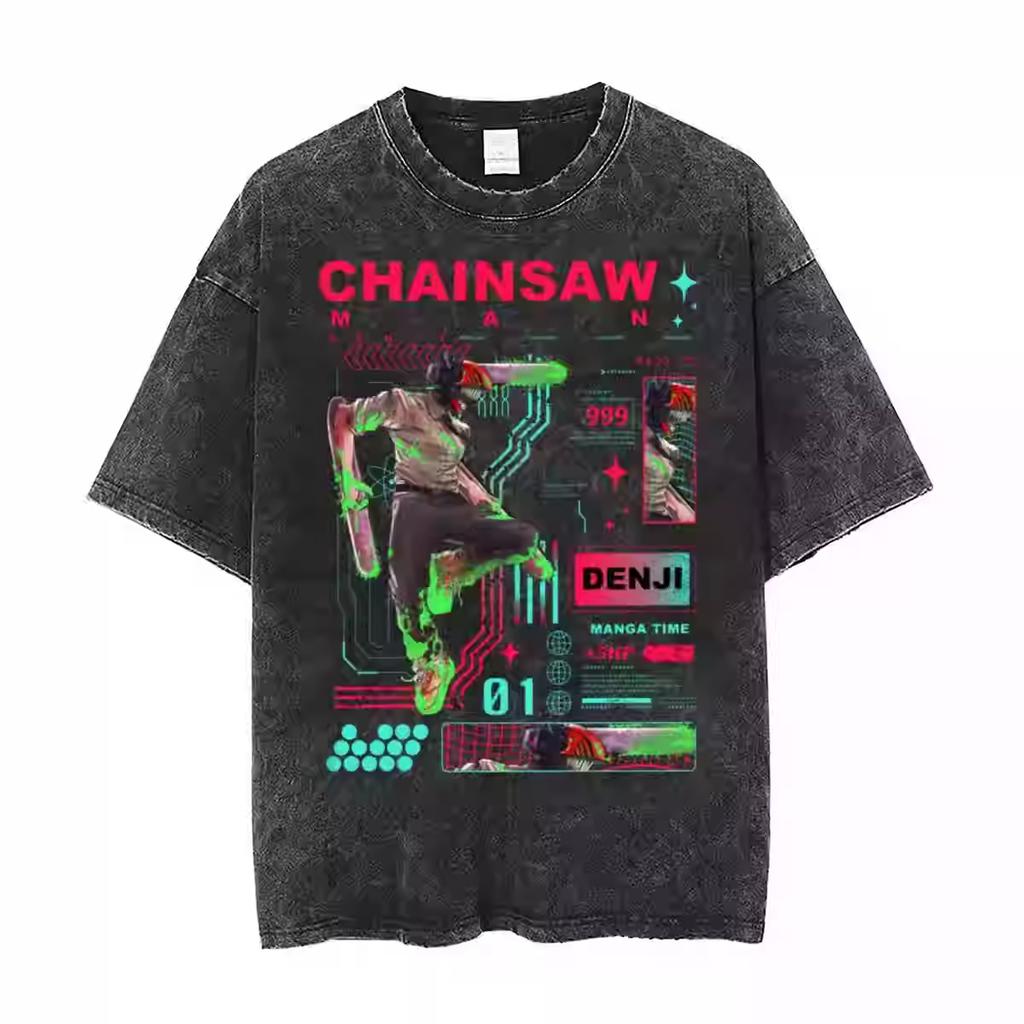 Anime Chainsaw Man T-shirt Denji Power Makima Aki Graphic T Shirt Men's Clothing Short Sleeve Oversized Tshirt