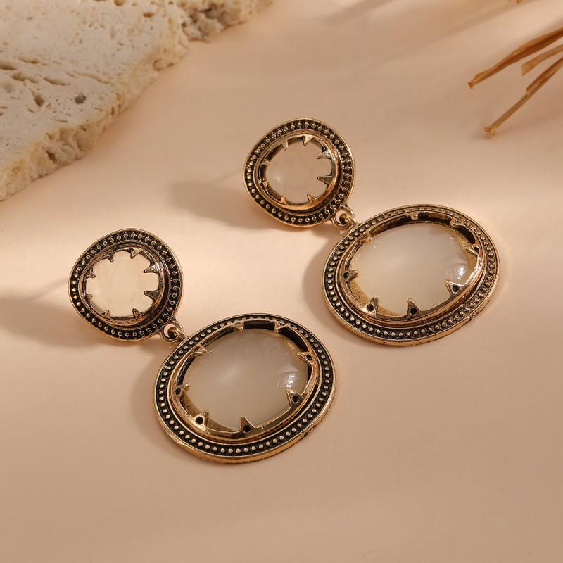 Double-Layer Color-Block Resin Rhinestone Earrings Geometric Alloy Statement Drop Women Gold