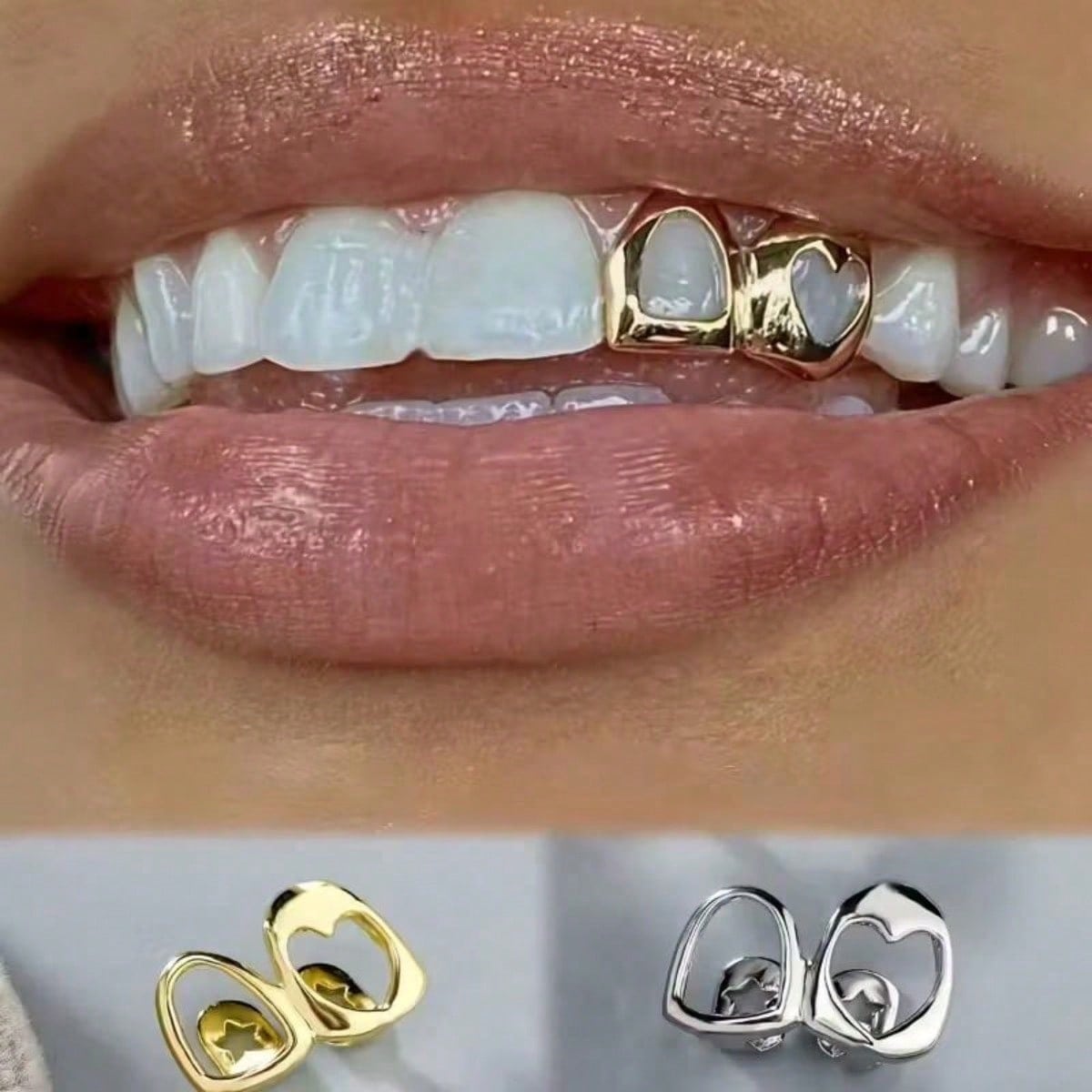Valentine s Heart Grillz: Hip Hop Dental Jewelry, Edgy Couple Gift & Light Luxury Accessory &Romantic Edge Gift &Hip Hop Fashion Grillz &Gift one-size золотой