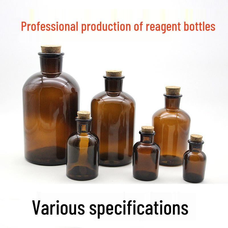 Thickened Brown Glass Reagent Bottle with Ground Joint, Fine Neck, and Wide Mouth - Multiple Specifications Available.
