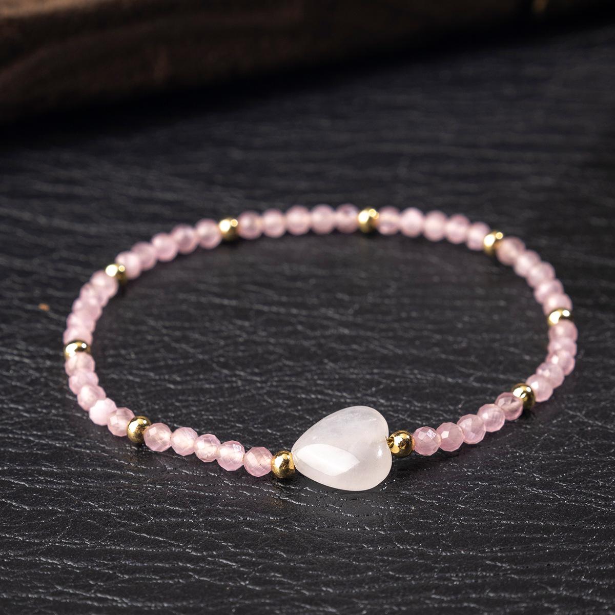 Natural crystal bracelet, pink crystal, white crystal, sweet heart bracelet, jewelry