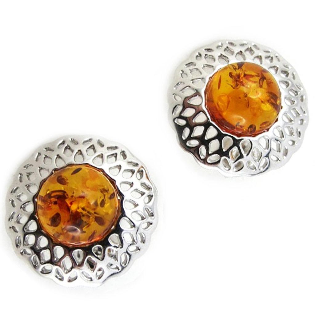 Les Trésors De Lily [N2232] - Silver 'Inspiration' Cognac Amber Earrings (rhodium Plated)