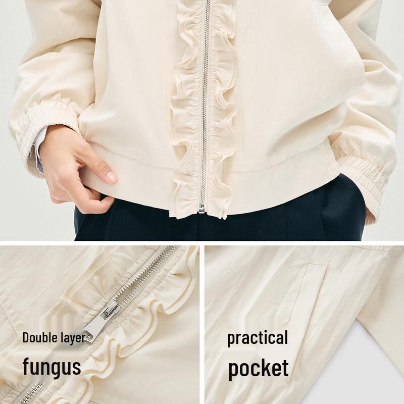 Semir Women's Autumn Textured Ruffle Trim Curved Sleeve Jacket