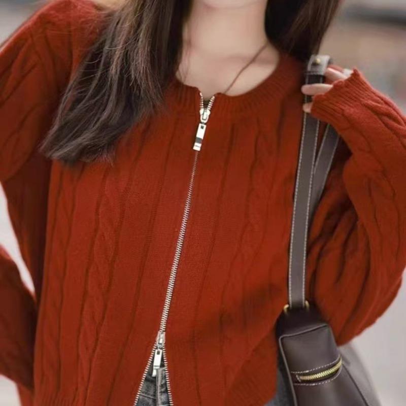 Strickpullover Damen Strickjacken neue Herbst- und Winter rotes kurzes Oberteil gepaart mit Strickjacke High-End-Pulloverjacke