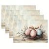 4pcs Vintage Easter Placemats with Ribbon Bow Design, 12 X 18 Inch Seasonal Table Mats for Indoor & Outdoor Use, Farmhouse Kitchen Dining Decor, Machi