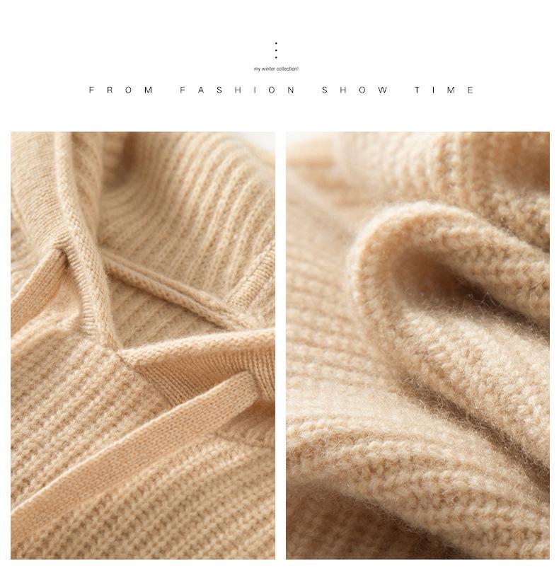 Women's Super Thick Cashmere Knit Hoodie - Autumn/Winter Long Sleeve Loose Casual Pullover Sweater