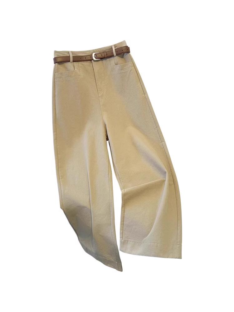 2025 Khaki High-Waisted Wide-Leg Pants for Women - Spring/Autumn Casual, Slimming, Versatile, Straight-Leg Design