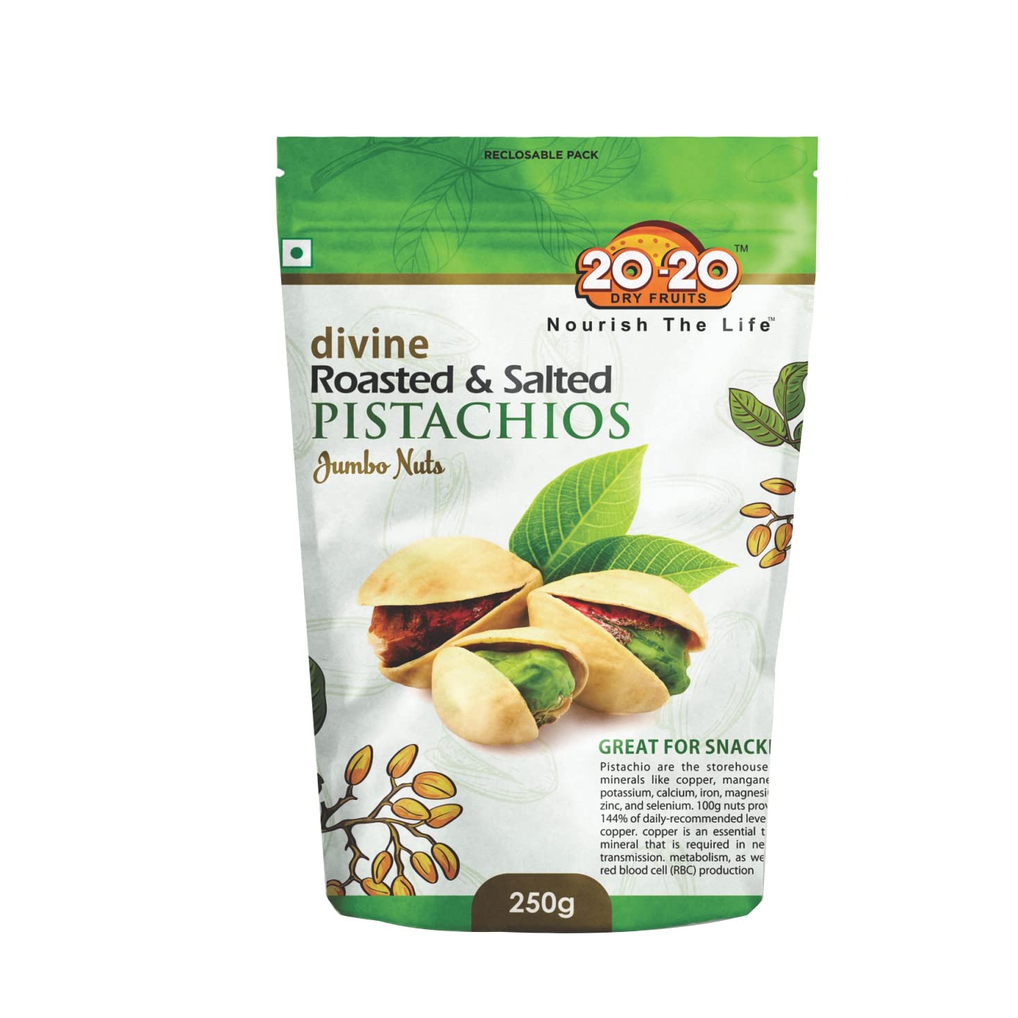 20-20 Dry Fruits California Roasted & salted pistachios 250 g | Pista nuts, Dry Fruits | Fresh, Crunchy & Nutrient-Rich| Salted Pistachios