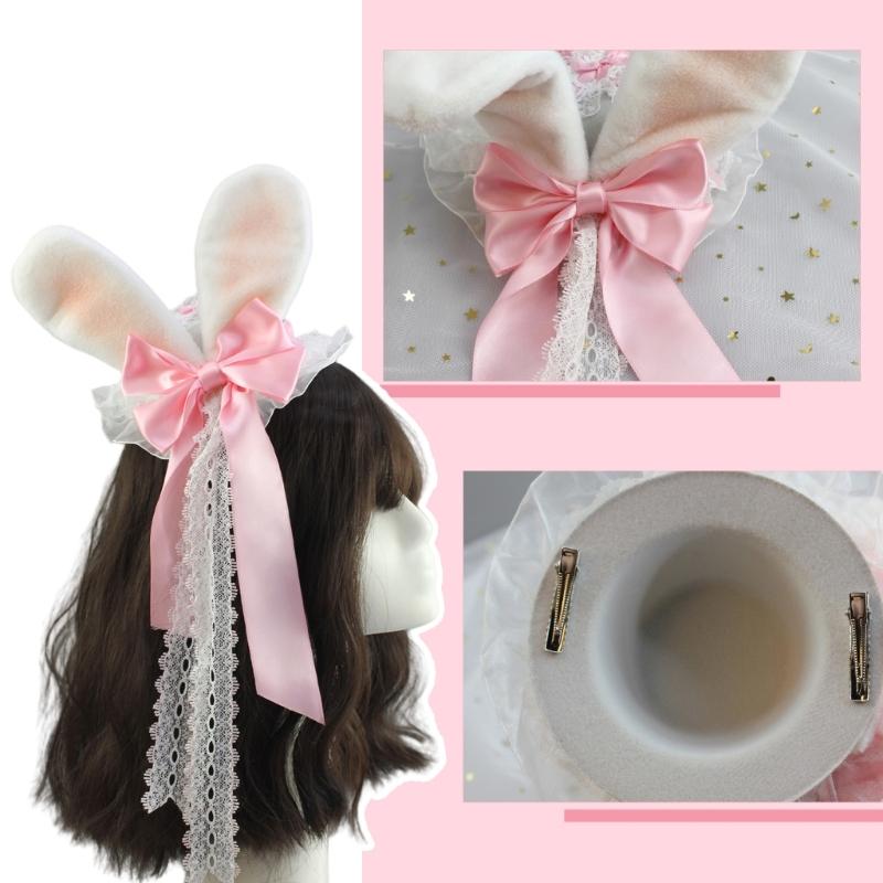 Punk Rose Flower Lace Hat with Hair Clip Anime Headwear For Women Music Festival And Everyday Hairstyles Halloween Props