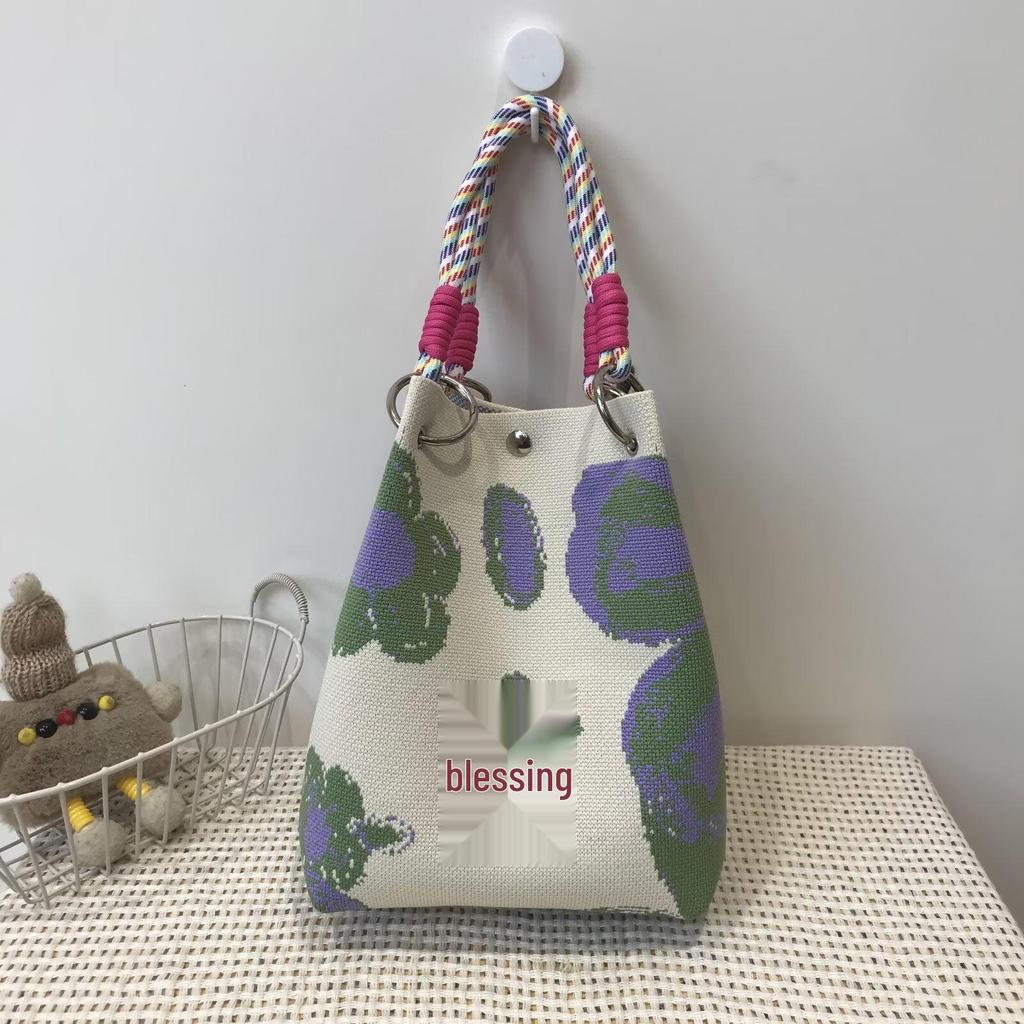 Korean Style Knitted Bucket Bag - Women's Fashion Versatile Handbag 2025