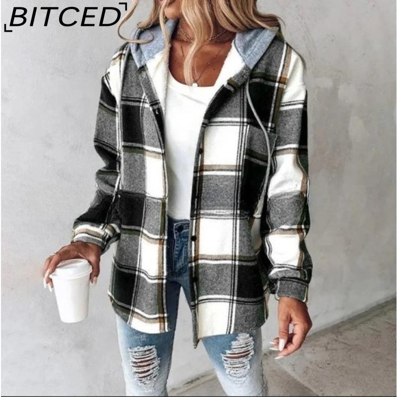 

BITCED Women s Plaid Fall/Winter Coat XXXL серый/жёлтый