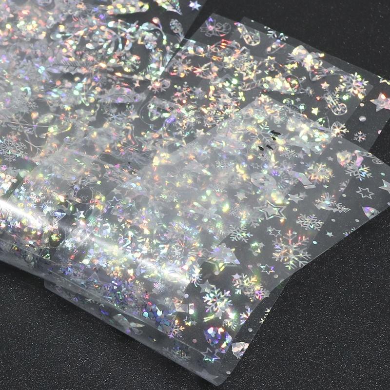 2Sets 16Sheets Fashion Nail Christmas Image Holographic Nail Foil Set Snow Flower Star DIY