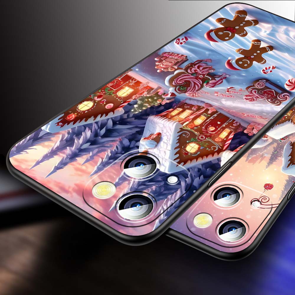 Christmas Gift Box Design For Apple iPhone 17 16 16E 15 14 13 12 11 Pro Max Plus Black Soft Silicone Phone Case