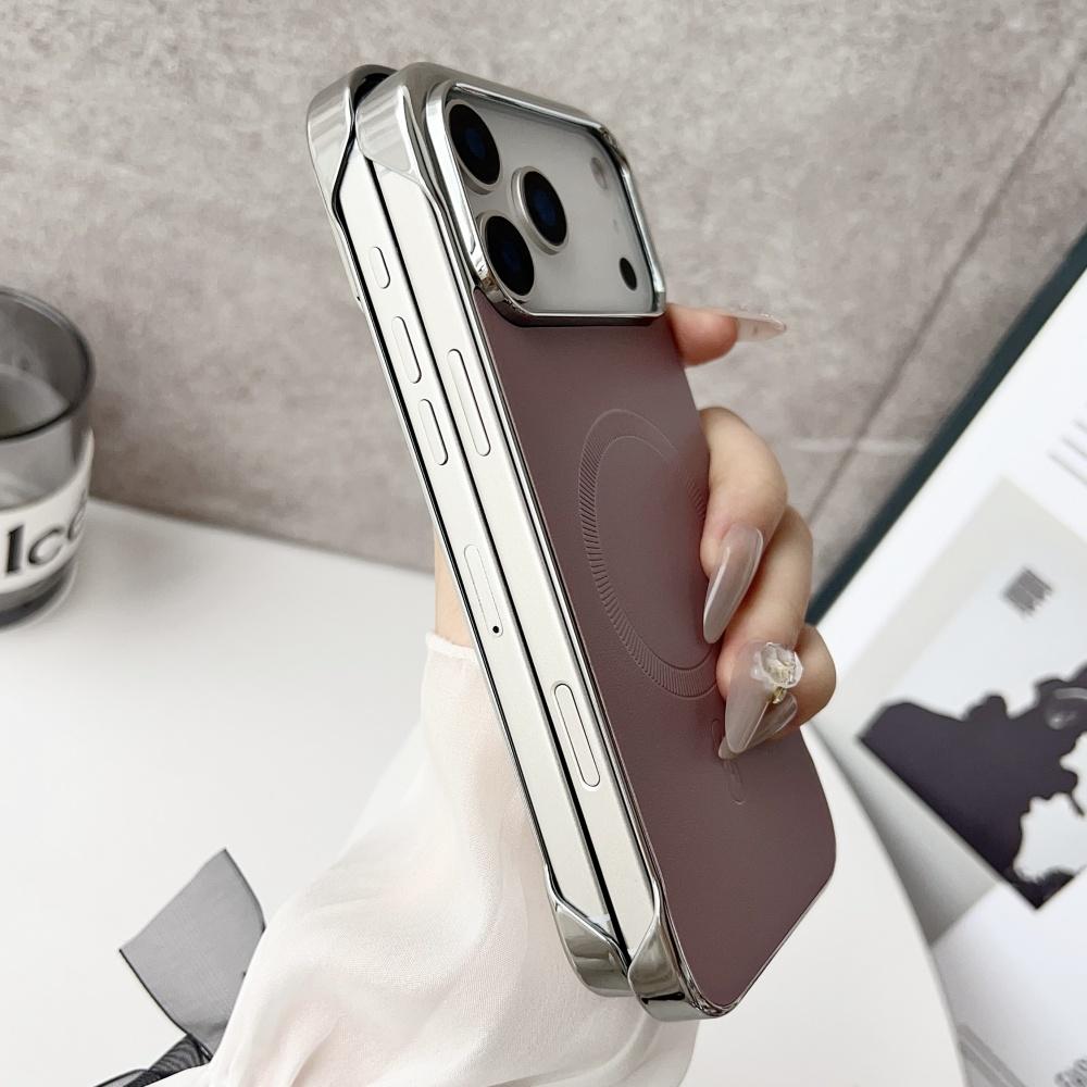 Plating Frameless Matte Leather Magnetic Case For For Iphone 17 Pro Max 16 13 14 15 Plus For Magsafe Thin Heat Hissipation Cover