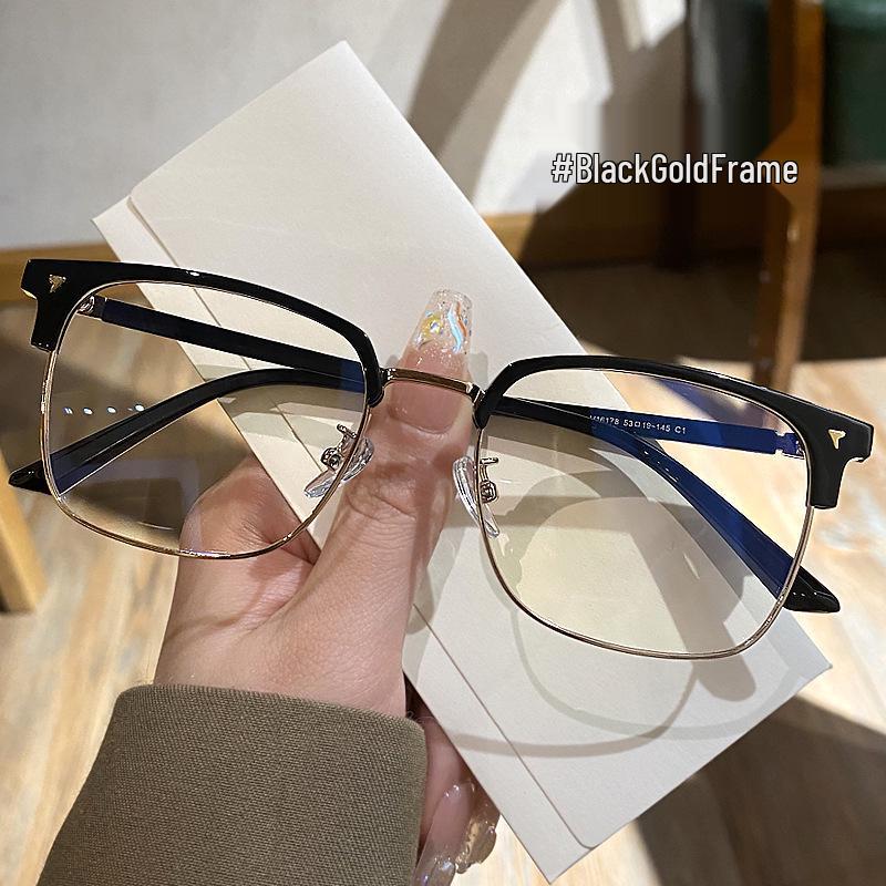 Men's TR90 Ultralight Browline Semi-Rimless Eyeglasses Frame with Anti-Blue Light, Suitable for Prescription Lenses