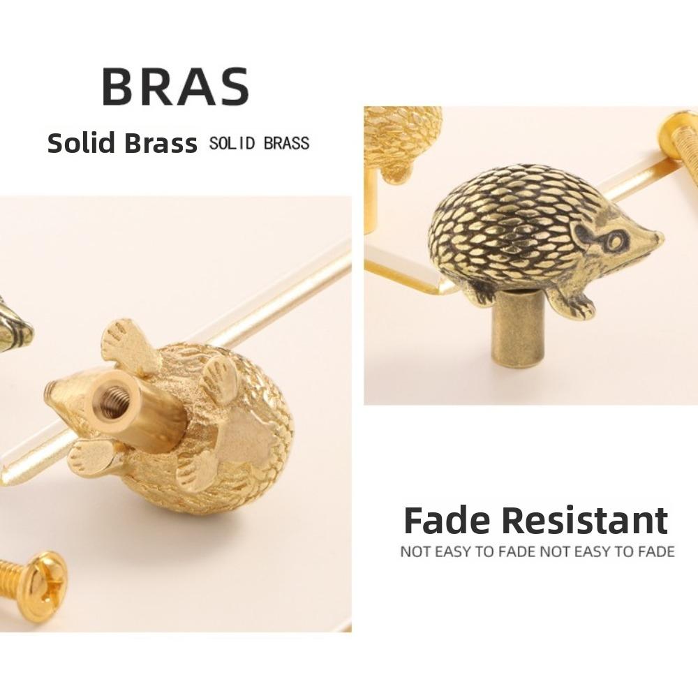 Retro Little Hedgehog Brass Handle Furniture Hardware Single Hole Cabinet Door Knobs Vintage Gold Wardrobe Drawer Pulls Kitchen
