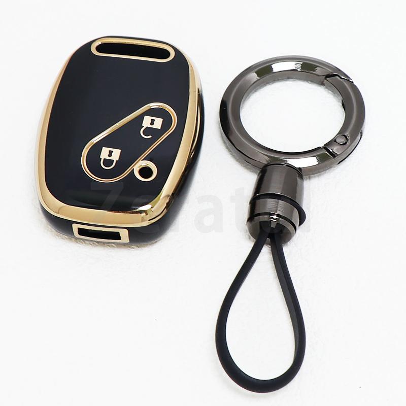 2 Button Gold Edge Tpu Car Key Fob Cover Keyring Smart Keyless Protector For Honda Accord Civic Cr-V Pilot Fit Odyssey Ridgeline