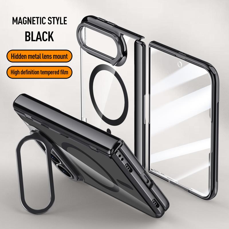 Für Magsafe iPhone Duo Hülle Galvanisiert Transparent Magnetisch Kabelloses Laden Scharnier Mit Gehärteter Folie Objektivhalter Abdeckung