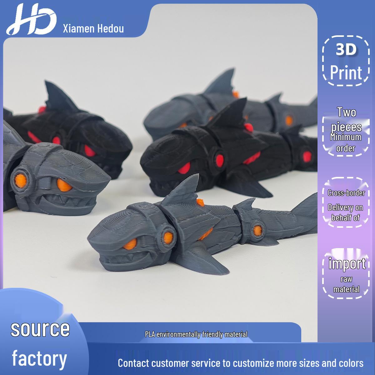 

3D Printed Mechanical Shark: Customizable, Movable, Jointed Toy Figure 8 cm серый