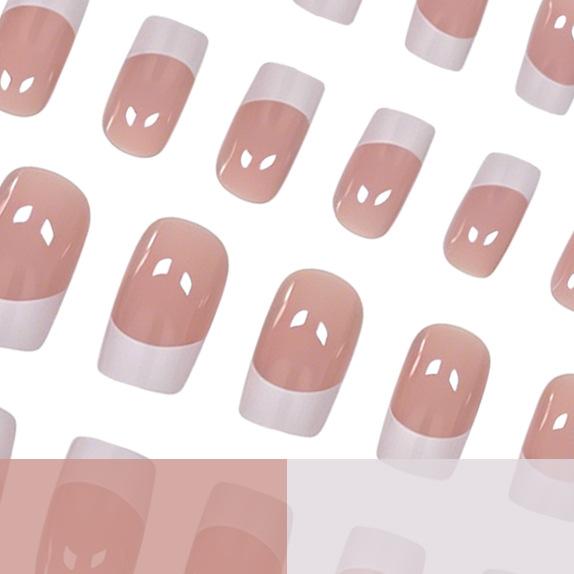 24 Stuks Nagellak Melkwit Breed Frans Ins Stijl, Zacht Temperament Middellang Vierkant Draagbare Nagels