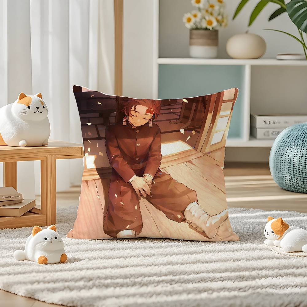 Demon Slayer Shinazugawa Sanemi Anime Plush Pillow Cover Soft Short Plush Cushion Cover For Sofa Bedroom Home Decor Gift