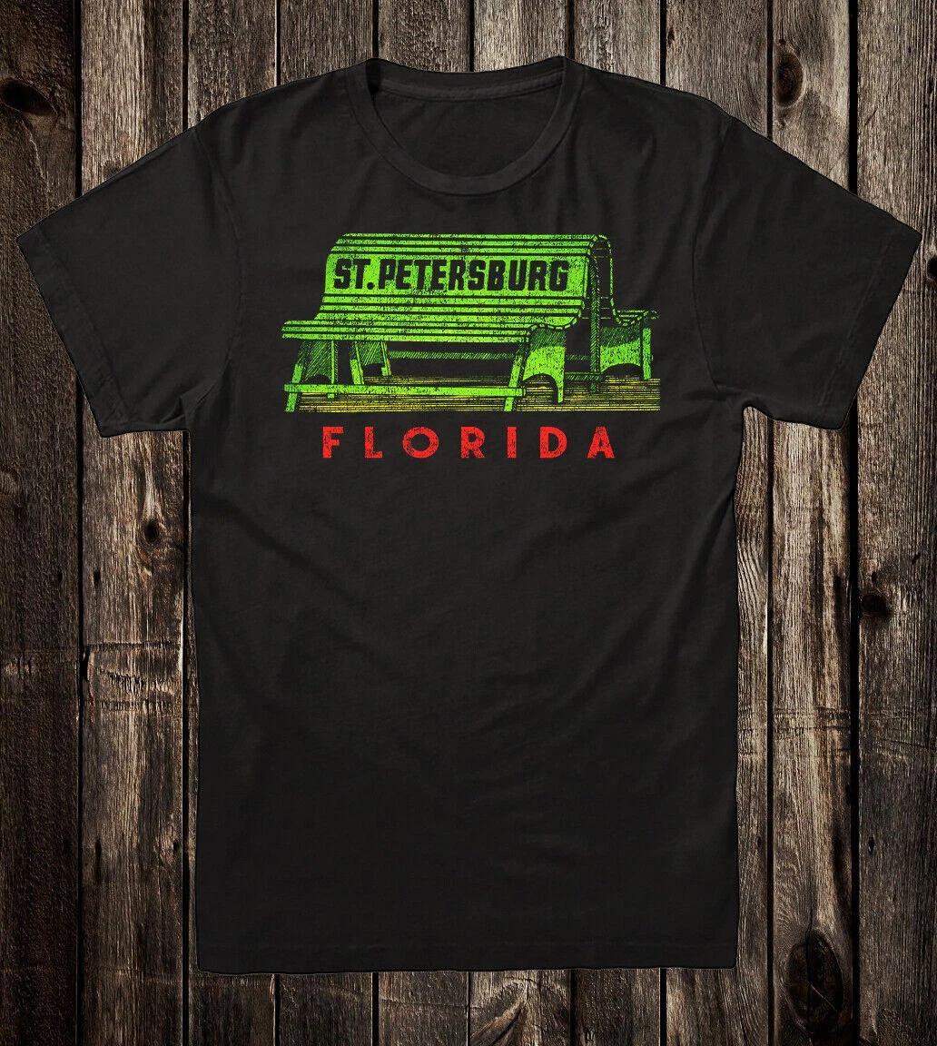 Retro Travel Tee T Shirt Vtg Art State Florida Saint Petersburg Green Bench 2XL