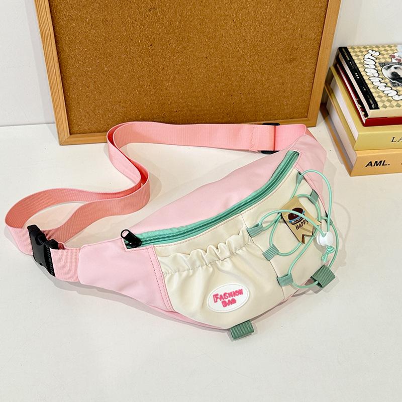 Japanese Cute Contrasting Colors High-value Breast Bag Women's Niche Design Drawstring Messenger Bag Girl Versatile Sports Diagonal Span Bag