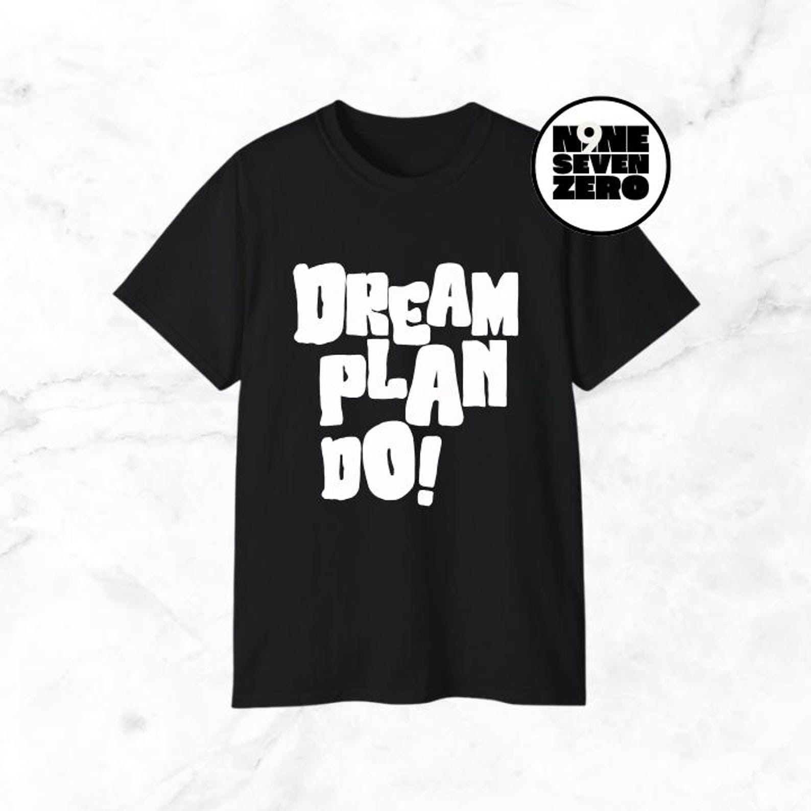 White Simple Quote Dream Plan Do! Typography Adult Cotton Black T-Shirt Unisex 2XL