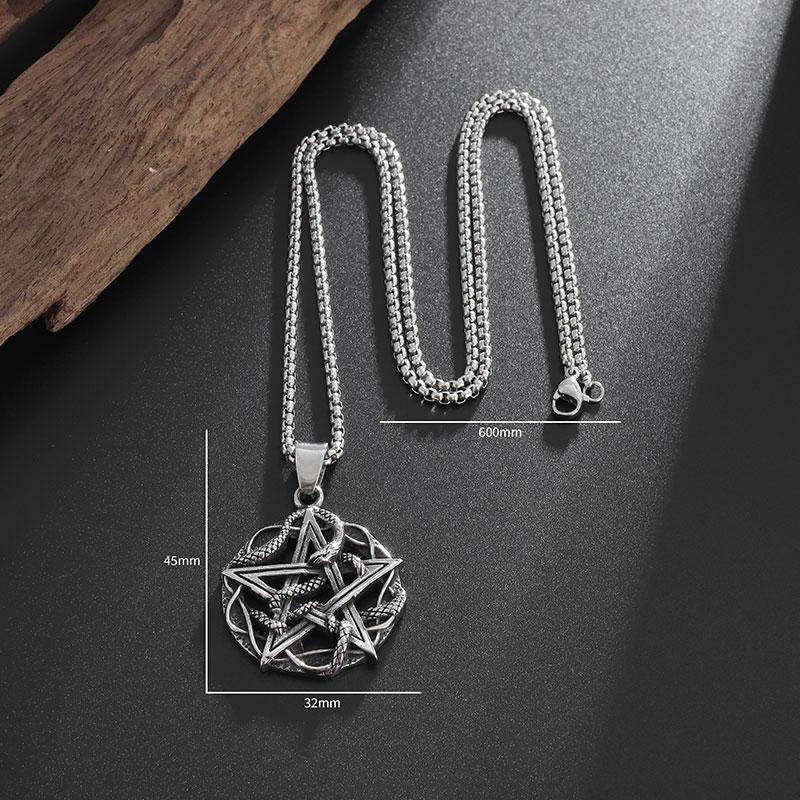 Retro Pentagram Snake King Necklace for Men Women Fashion Punk Animal Style Pendant Chain Jewelry Halloween Gift