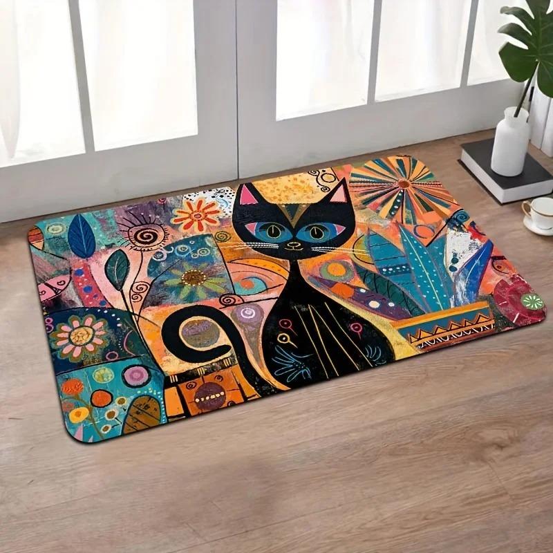 Cute Cat Rug Colorful Cartoon Floor Mat Kitchen Rug Doormat Welcome Mat Bathroom Mat Rug for Bedroom Carpet for Live Room