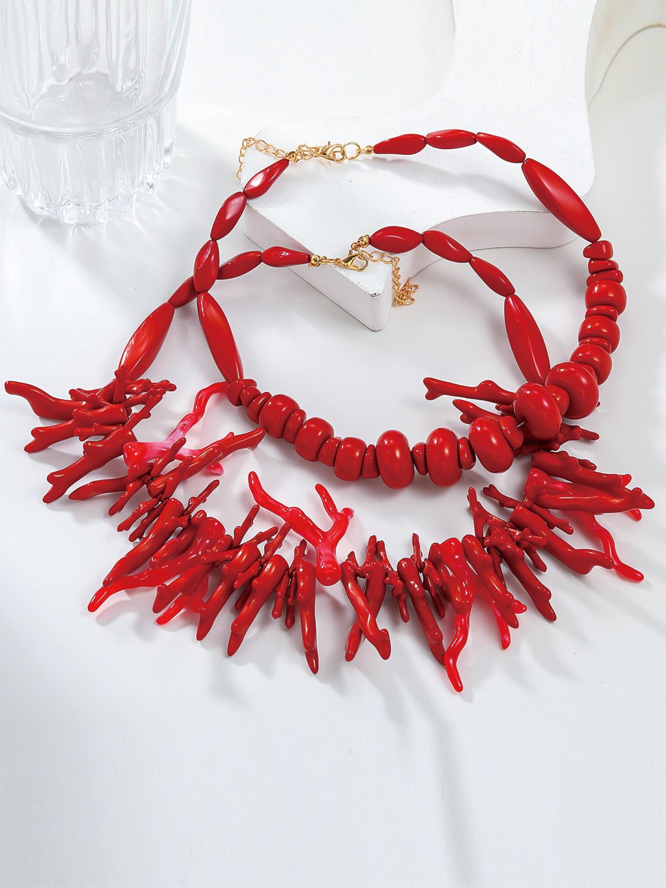 Stylish Bohemian Red Coral Necklace Set - European American Inspired Jewelry
