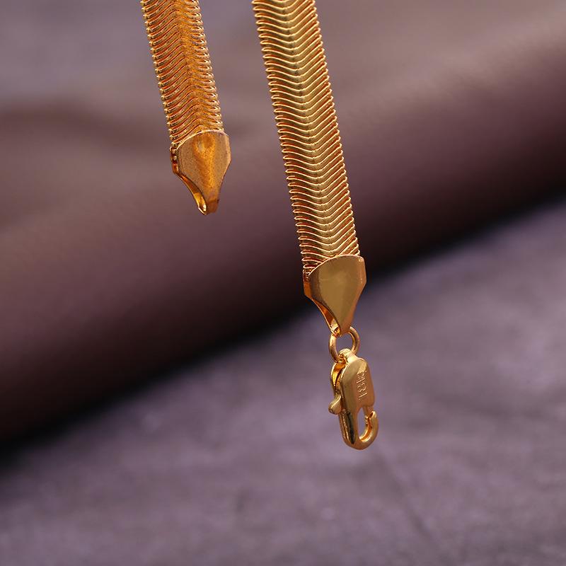 TEMU Collier Chaîne Os de Serpent Or 18K pour Homme - Mode Européenne & Américaine, Chaîne Plate 6MM, Style Populaire