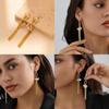 Modern Geometric Tassel Earrings For Women Simple Faux Pearl Gold Design