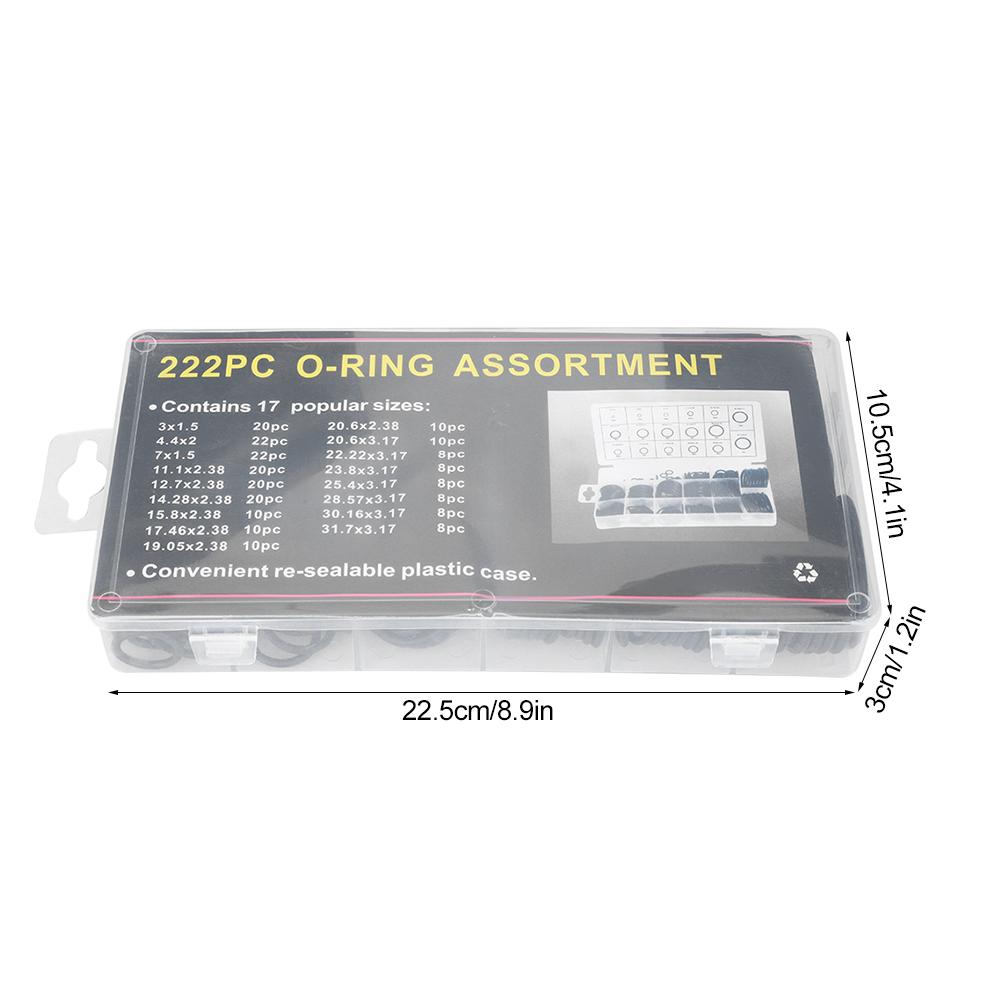 222Pcs Rubber O Ring Sealing Assort Set Kit O Ring Washer Assortment Kit for Automobile Engineering