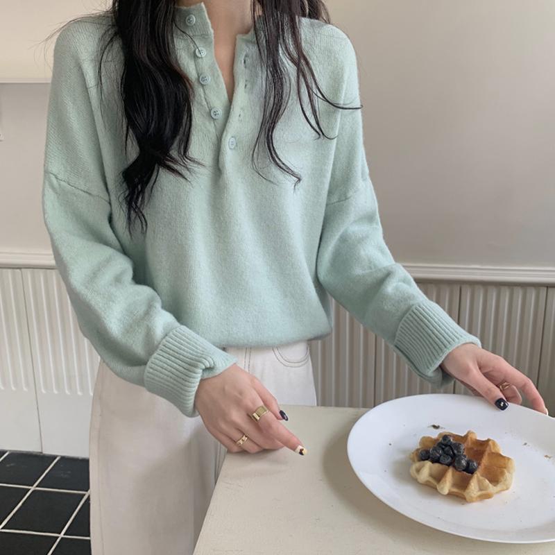 Sweater Women's Loose Solid Color Pullover Long Sleeve Knitted Top