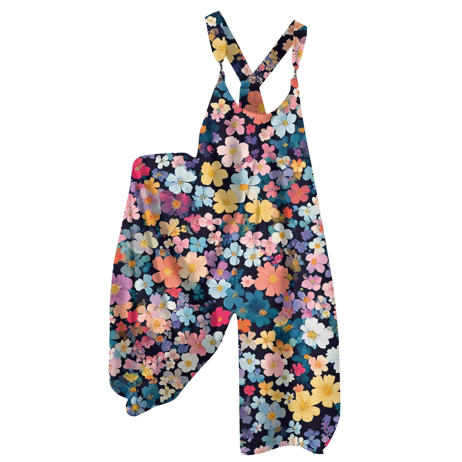 

Женский летний комбинезон с цветочным принтом в винтажном стиле (Нерегулируемые ремни) XL жёлтый