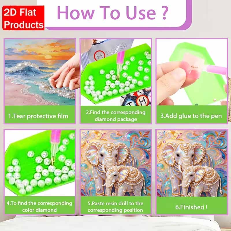Pearl Art Painting Home Wall Decor Pearl Gemstone Painting Elephant Crafts Adult/Beginner Gift Creative Home Decor Unframed Wall Art