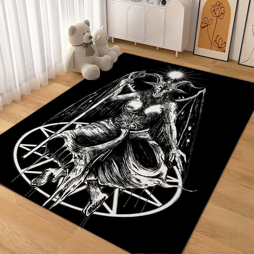 Dark Occult Baphomet Pentagram Art Indoor Rug Thick Nonslip Carpet For Hallway Doorway Kitchen Home Decor Birthday Gift