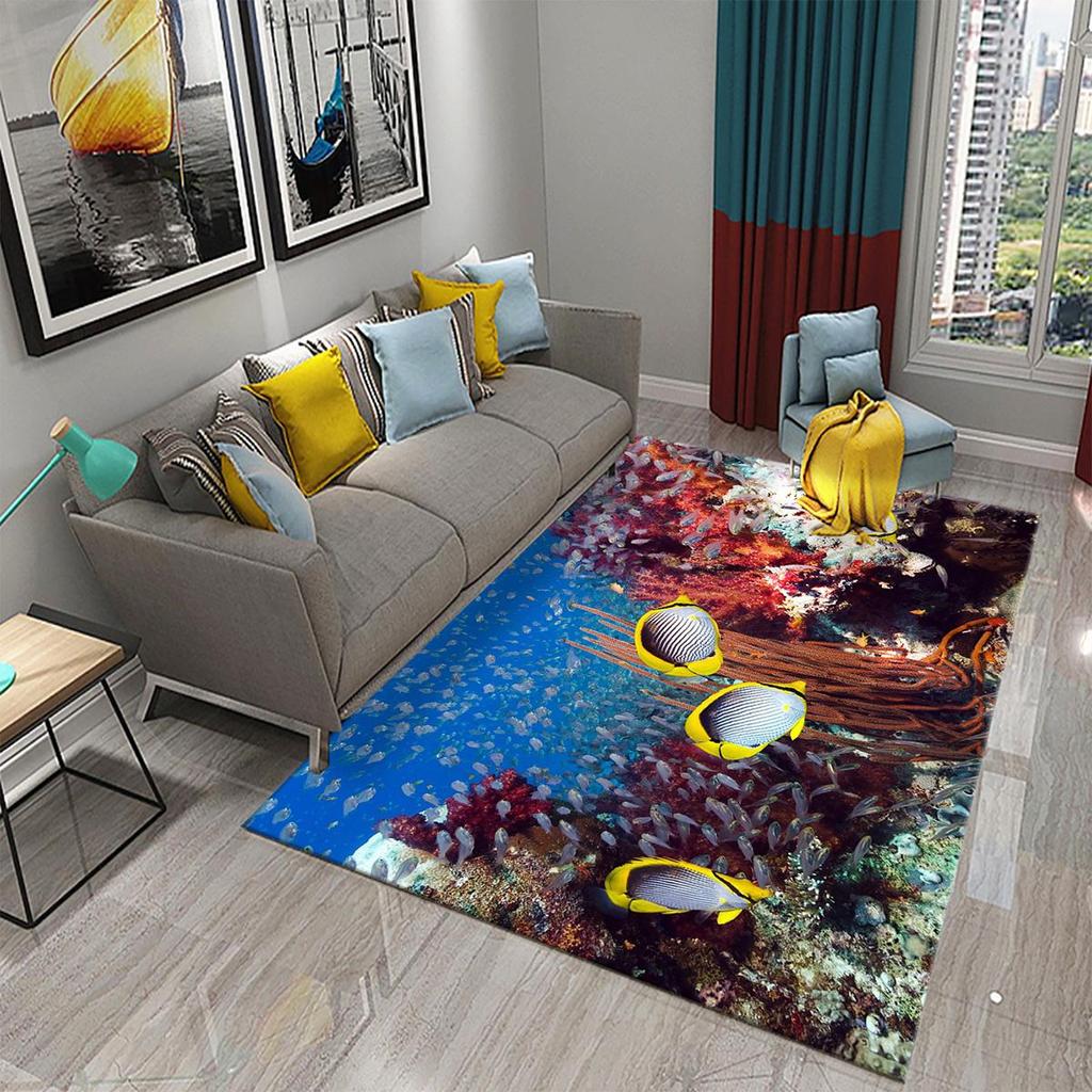 3D Hawaiian Sea Ocean Tropical Fish Carpets for Living Room Fish Animal Rugs Kids Bedroom Carpet Soft Floor Mat Parlor Decor Rug