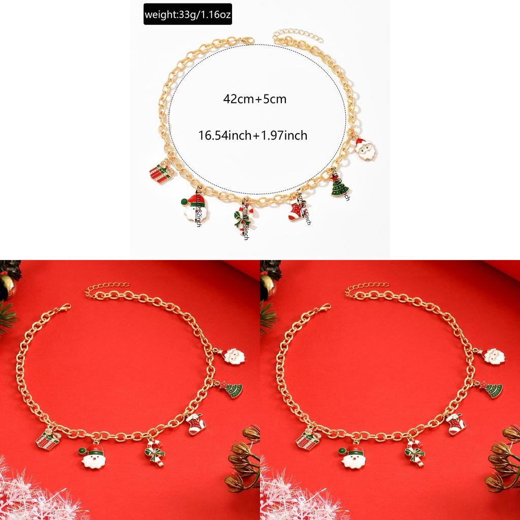 Colar de Festa de Natal Com Papai Noel de Desenho Animado e Doce Para Mulheres