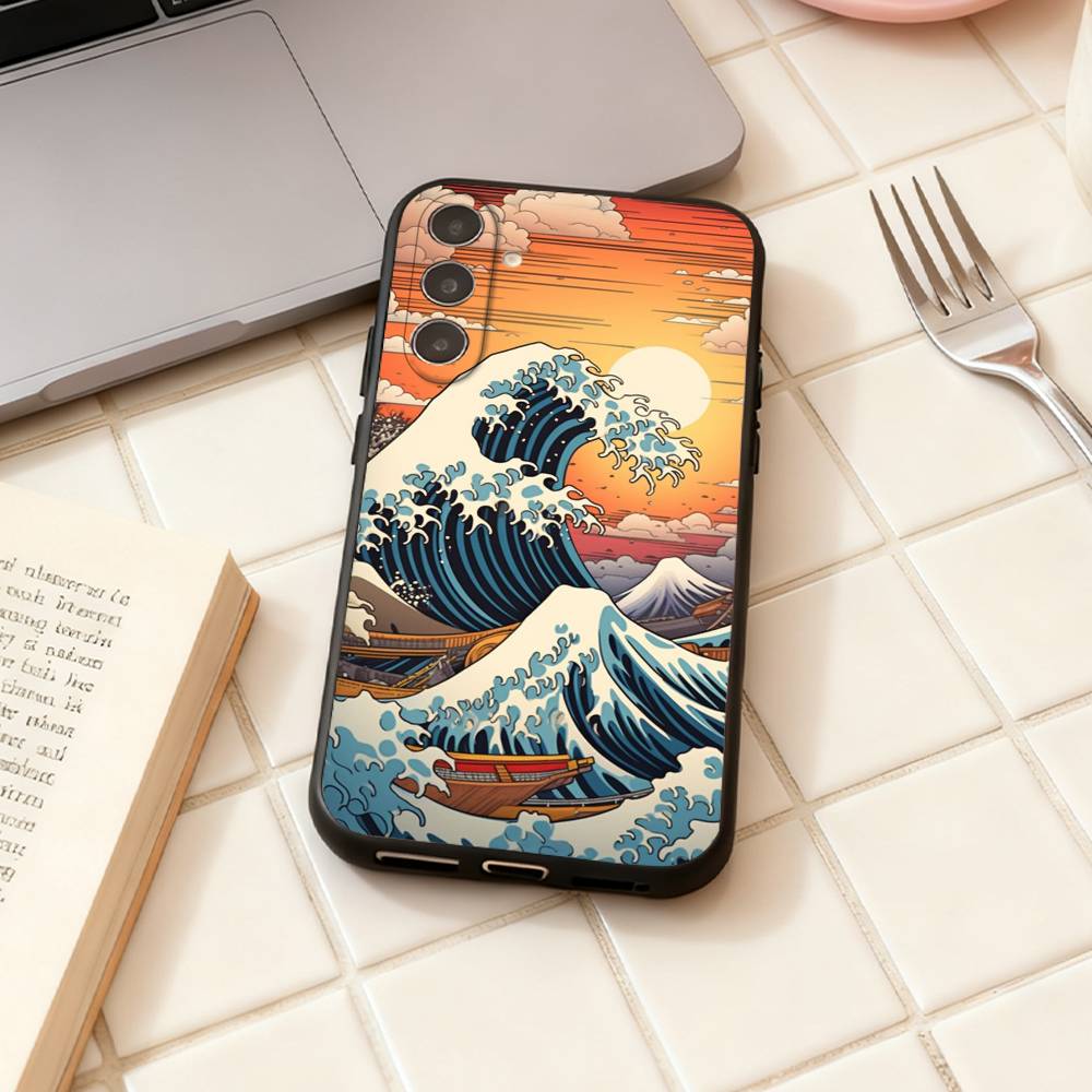 Japanese Ukiyo-e Ocean Waves phone Case For Samsung Galaxy A73,A72,A71,A70,A53,A52,A51,Others Soft Black Shell