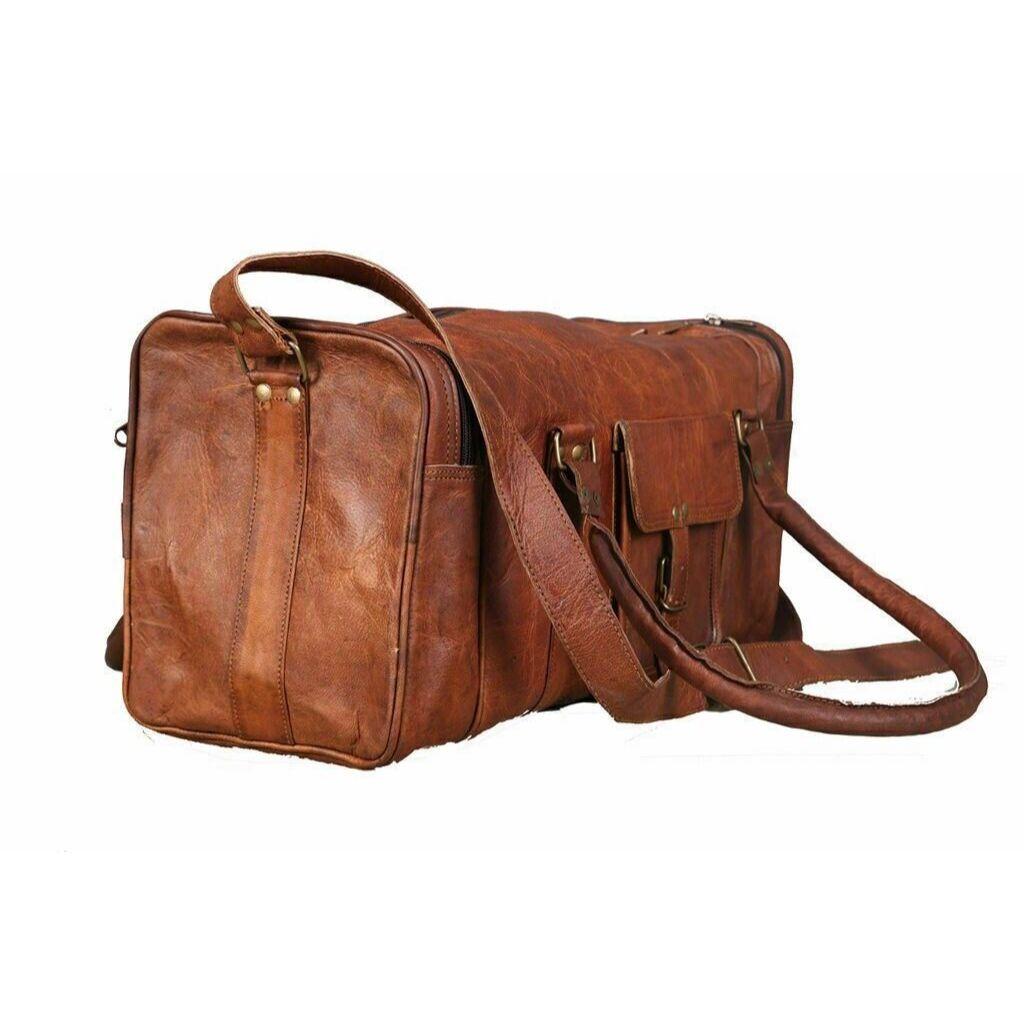 Luggage Duffel Gym Bag New Men's Brown Vintage Genuine Leather Goat Hide Travel