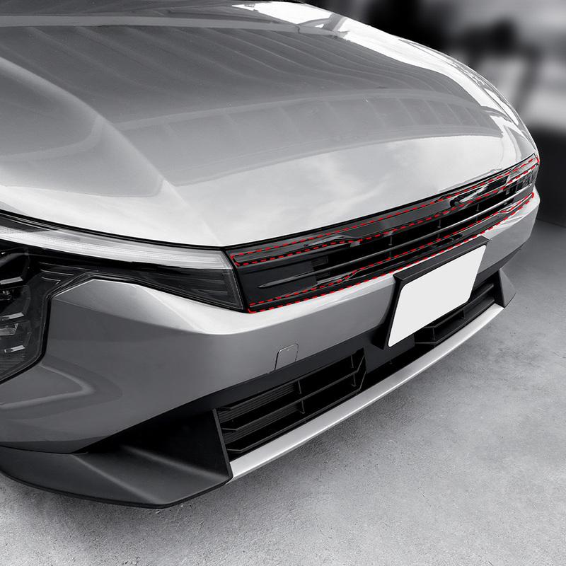 2pcs Car Exterior Carbon Fiber Piano Black Front Bumper Mesh Decorative Stripes Mouldings For Kia K4 LHD RHD