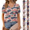 Women's Fashion Independence Day Print Top Puff Short Sleeve V-neck T-shirt Loose Casual T-shirt
