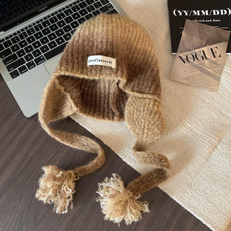 Pink Gradient Woolen Hat for Women In Autumn and Winter Korean Version  All Match Face Showing Small Pullover Hat  Ear Protecting Knitted Hat  Trendy