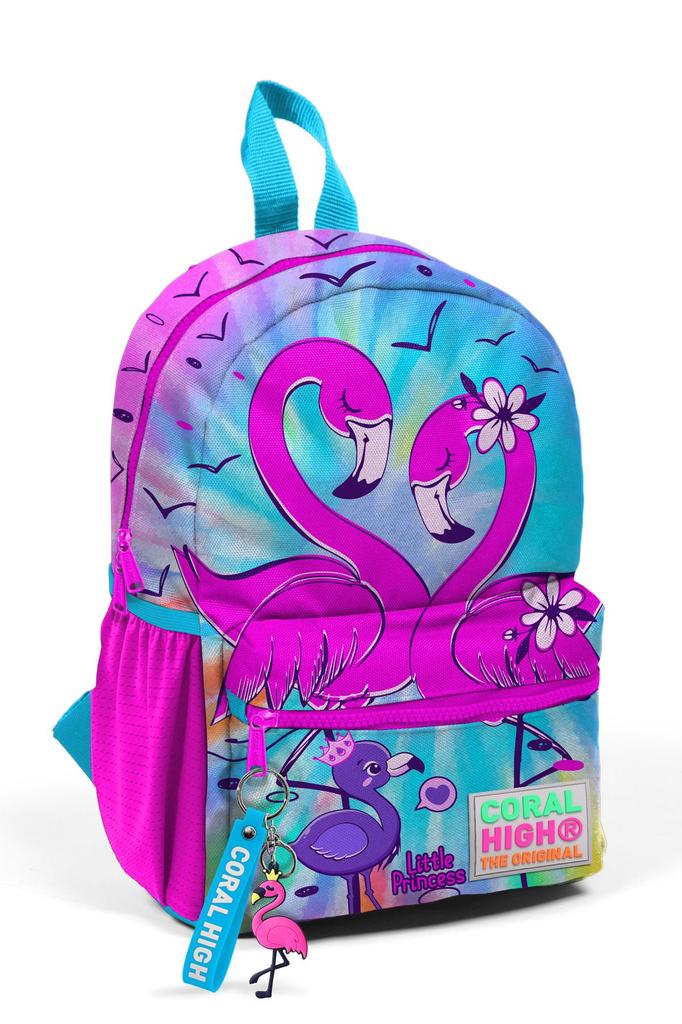 Minik Yuva Batoh Modrý Růžový Vzor Plameňák Dvoukomorový 23530