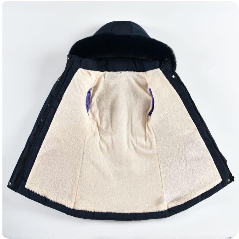 Winter Girls' Mid-length Cotton-padded Jacket, Western-style Heart-shaped Rhombic Pattern Cotton-padded Coat, Fur Collar, Hooded Jacket